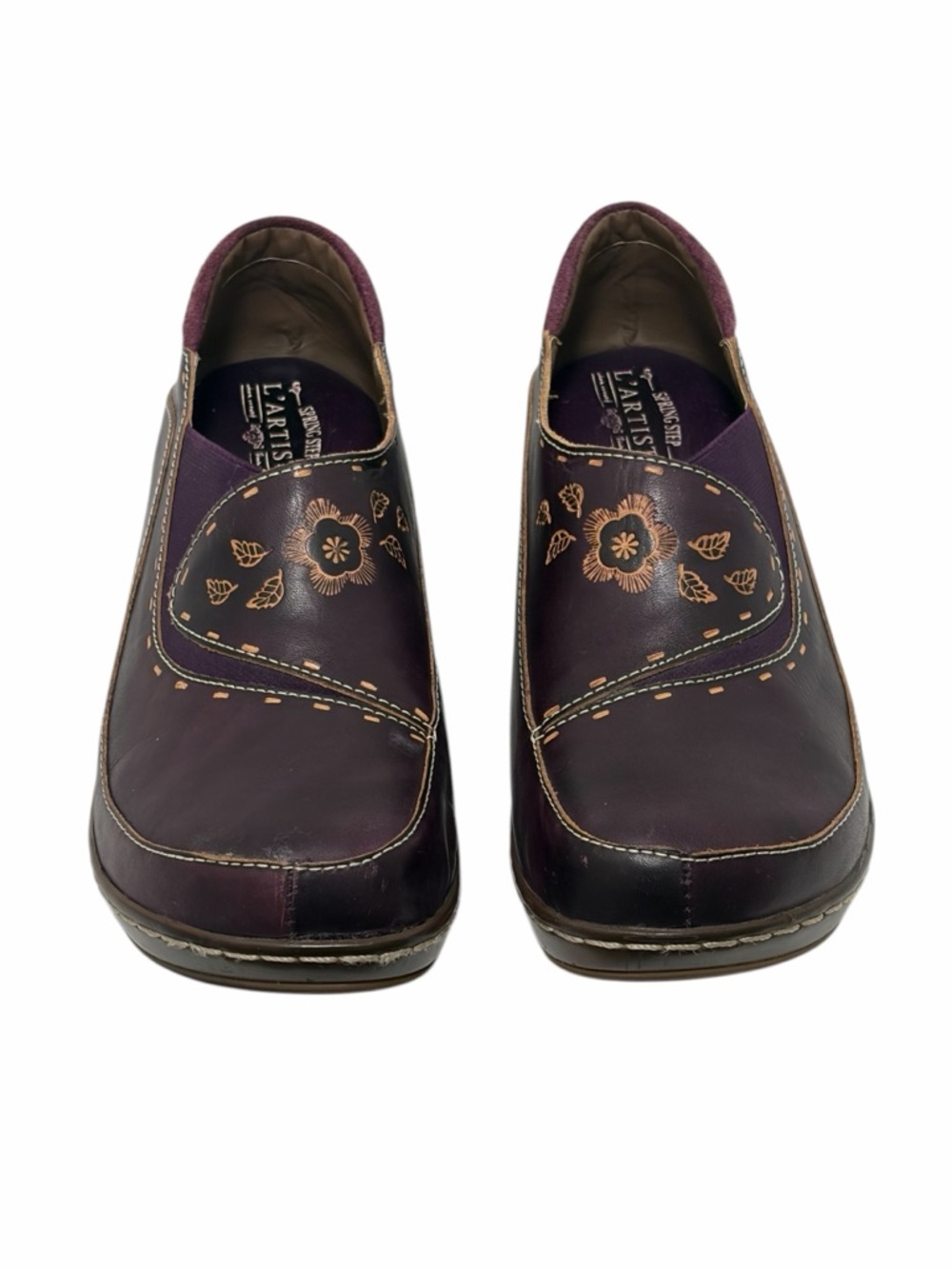 Spring Step L’Artiste Burbank Purple Embossed Floral Leather Clogs - NWOT - 9.5